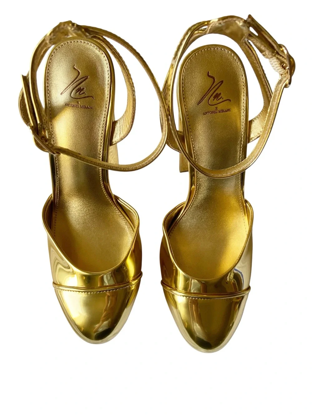 Antonio Melani x The Nat Note Pia Mirror Metallic Platform Pumps Size 9 NWOB